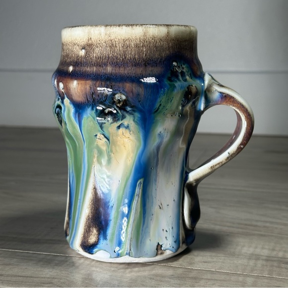 Mayhew Other - VINTAGE PHIL MAYHEW Blue Green Hand Thrown Drip Glaze Twist Pottery Coffee Mug